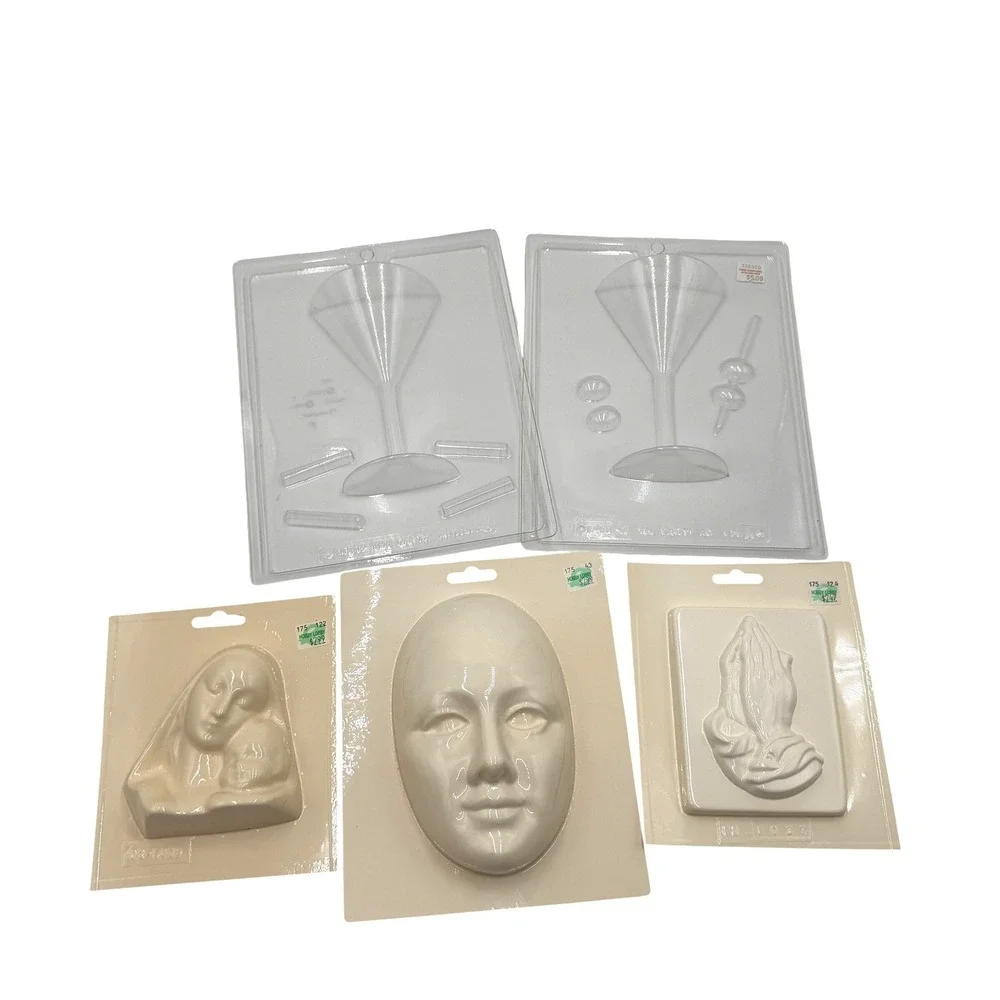 Lot of 5 Large Vintage Chocolate Molds Face Martini Prayer Hands Mold